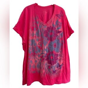 Just My Size Pink Sparkle Floral Print T Shirt Size 5X (30W-32W)